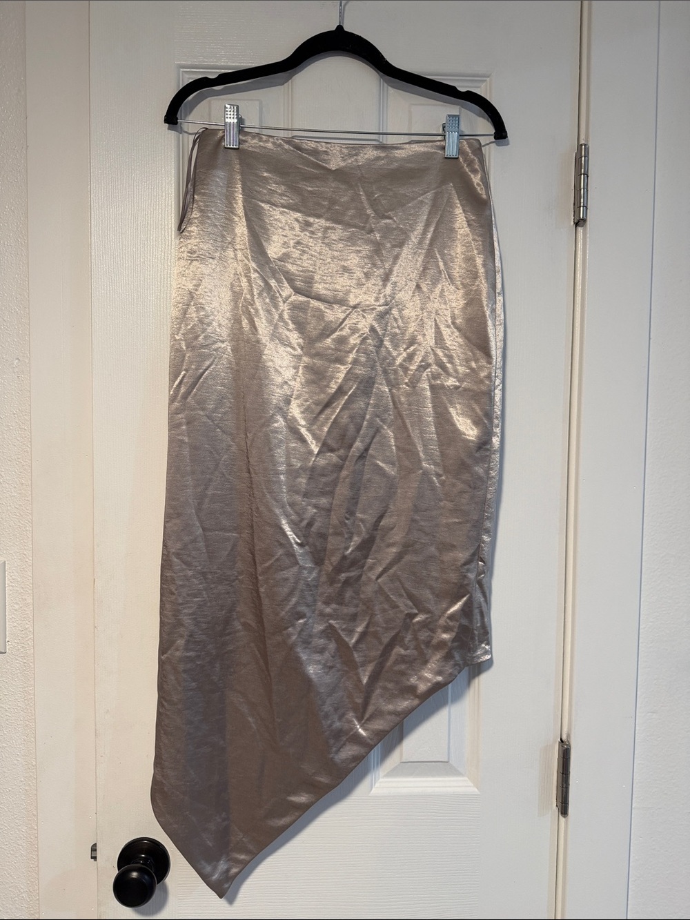 Asymmetrical Metallic Midi Skirt in Silver